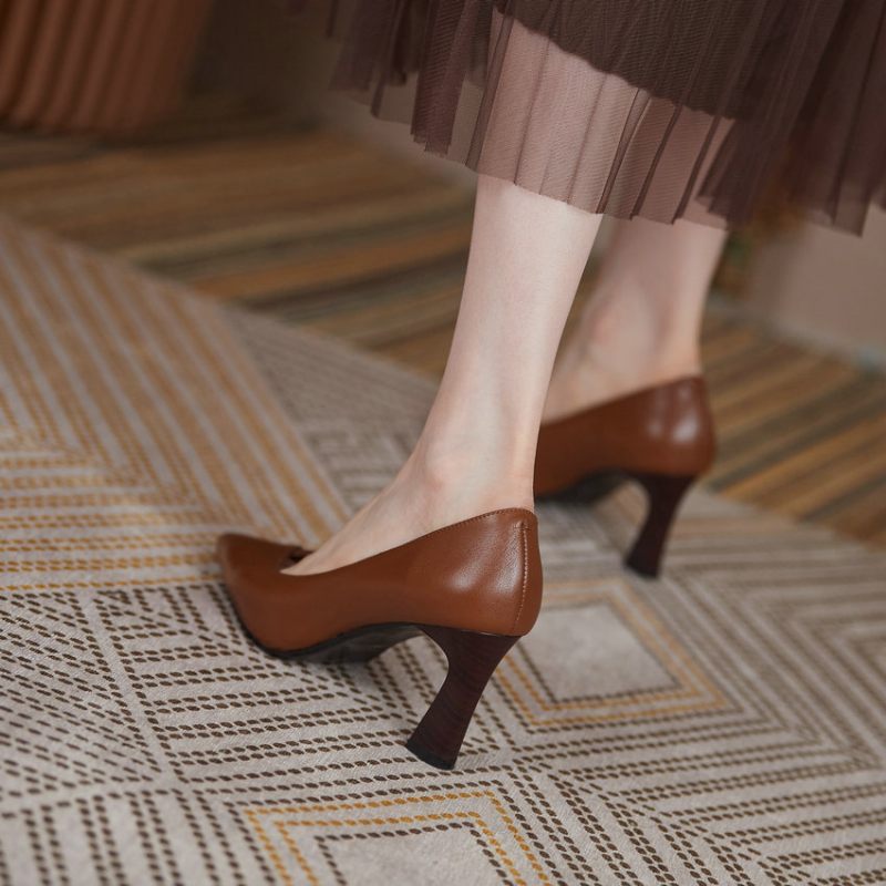 Camelia Kvinnors Fyrkantiga Högklackade Elegant Pumps - Brun
