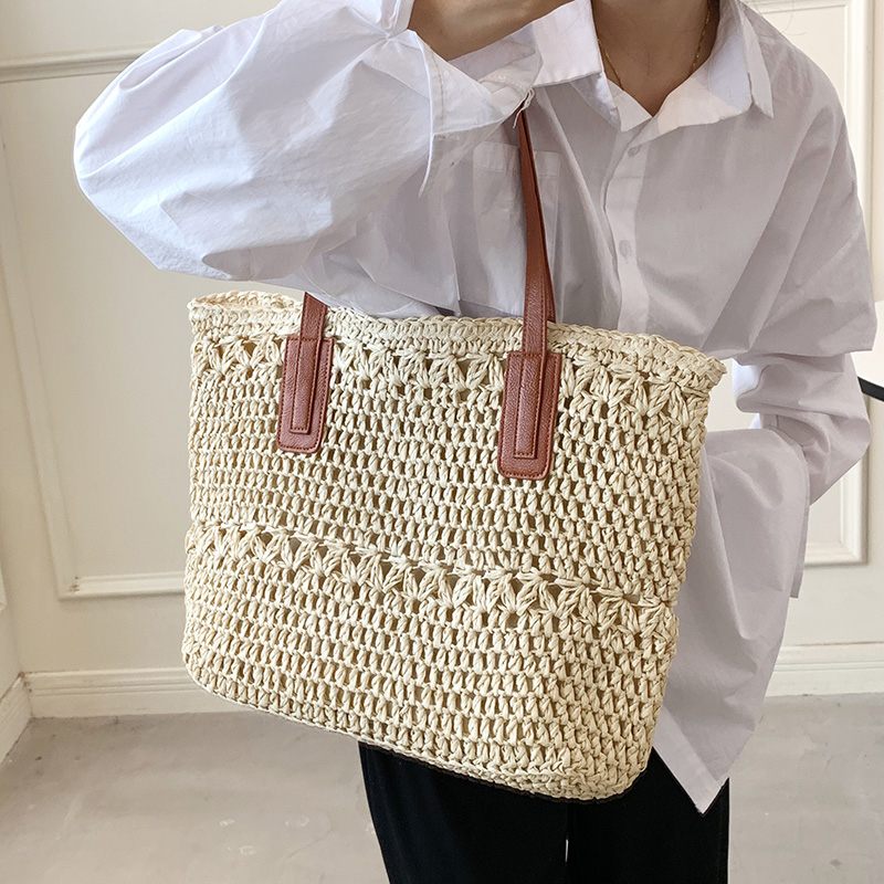 Camilo Handväska Med Halmvävd Halm Med Stor Kapacitet För Kvinnor - Beige