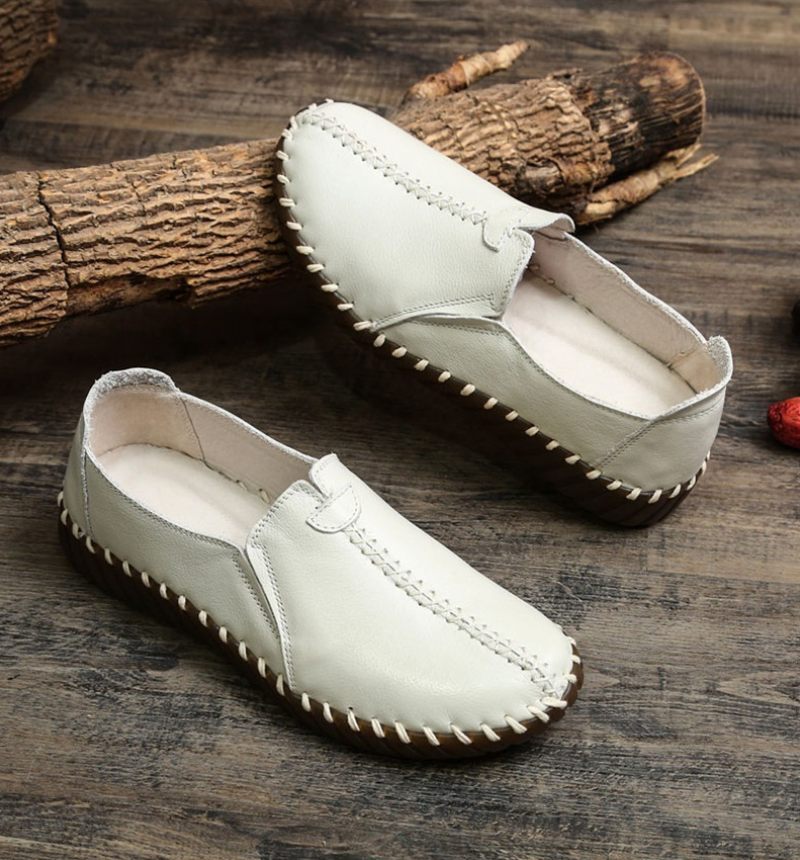 Charis Platta Loaferskor I Läder För Kvinnor - Beige