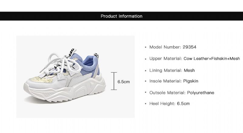 Chelma Dam Sneaker Platform Söta Läderskor - Vit Blå