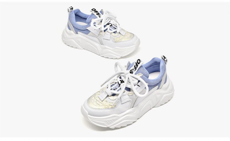 Chelma Dam Sneaker Platform Söta Läderskor - Vit Blå