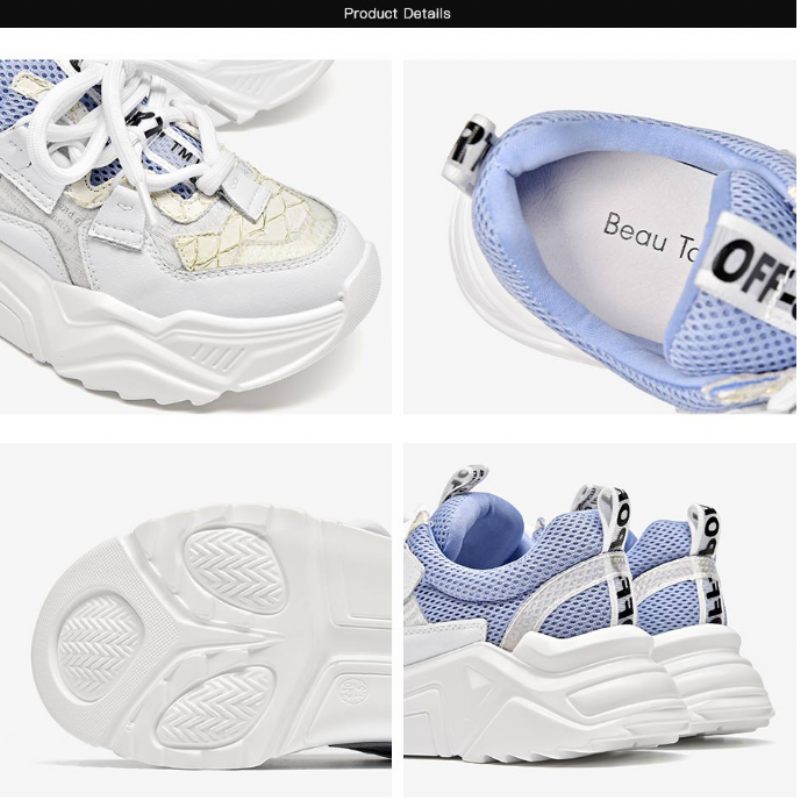 Chelma Dam Sneaker Platform Söta Läderskor - Vit Blå