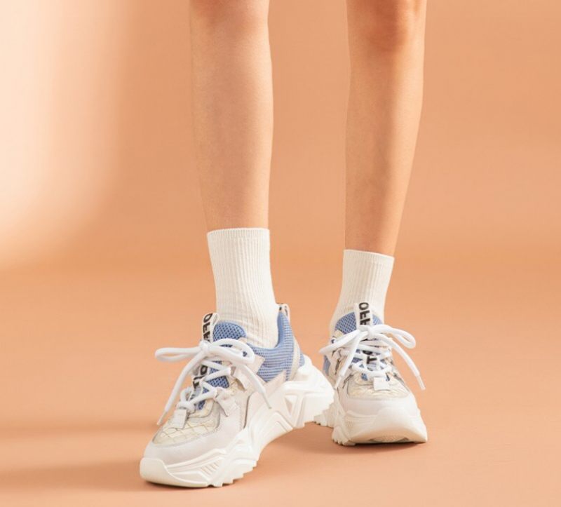 Chelma Dam Sneaker Platform Söta Läderskor - Vit Blå