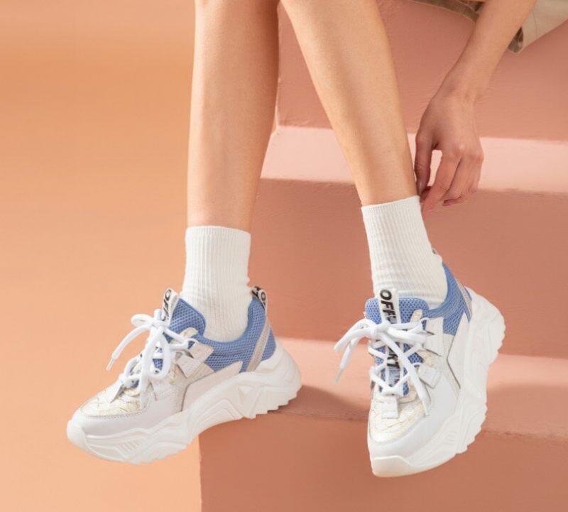 Chelma Dam Sneaker Platform Söta Läderskor - Vit Blå