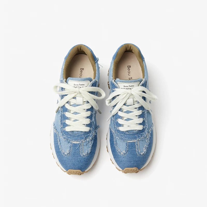 Clara Sneaker I Läder Med Snörning För Kvinnor - Blå