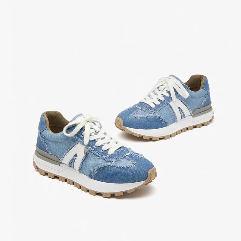 Clara Sneaker I Läder Med Snörning För Kvinnor - Blå