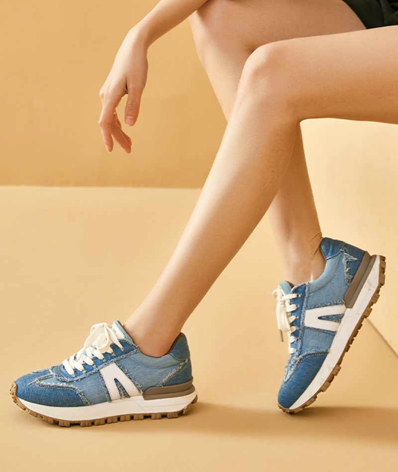 Clara Sneaker I Läder Med Snörning För Kvinnor - Blå