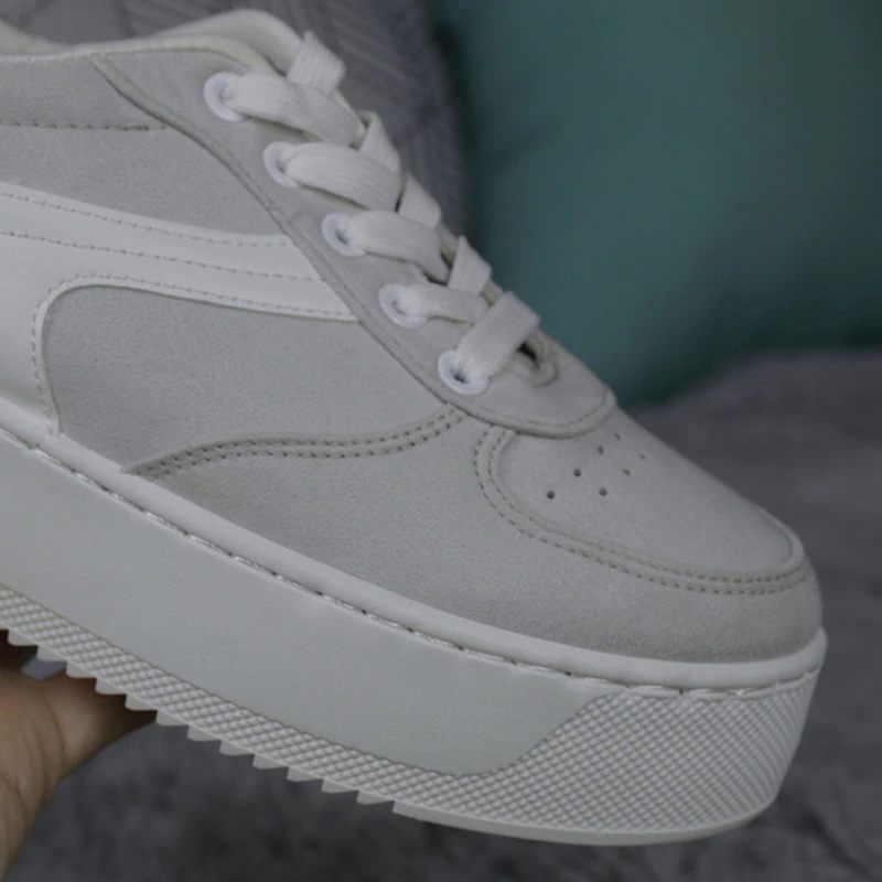 Cleo Plataform Canvas Sneaker Med Snörning För Kvinnor - Grå