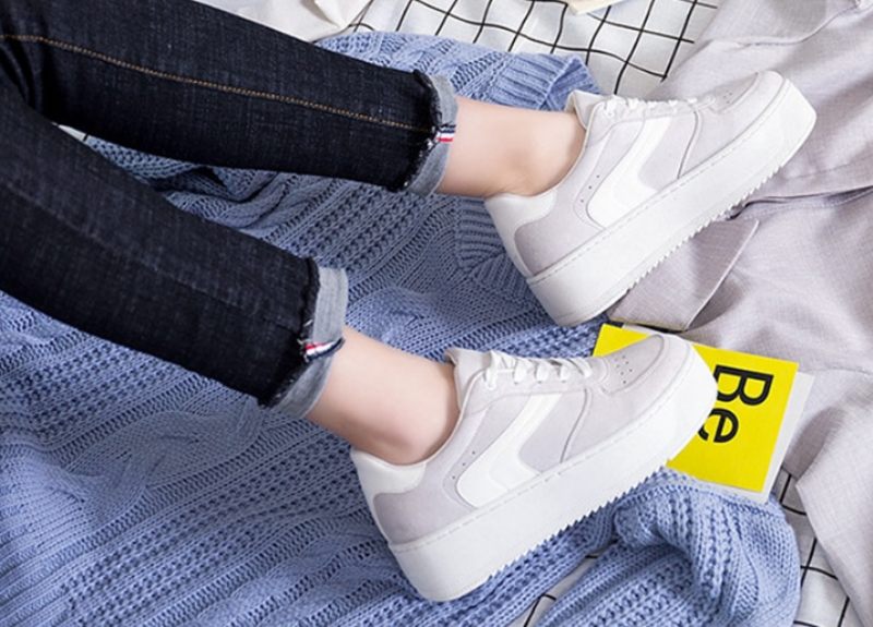 Cleo Plataform Canvas Sneaker Med Snörning För Kvinnor - Grå