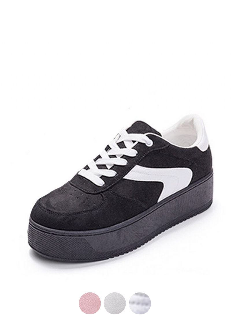 Cleo Plataform Canvas Svart Sneaker Med Snörning För Kvinnor