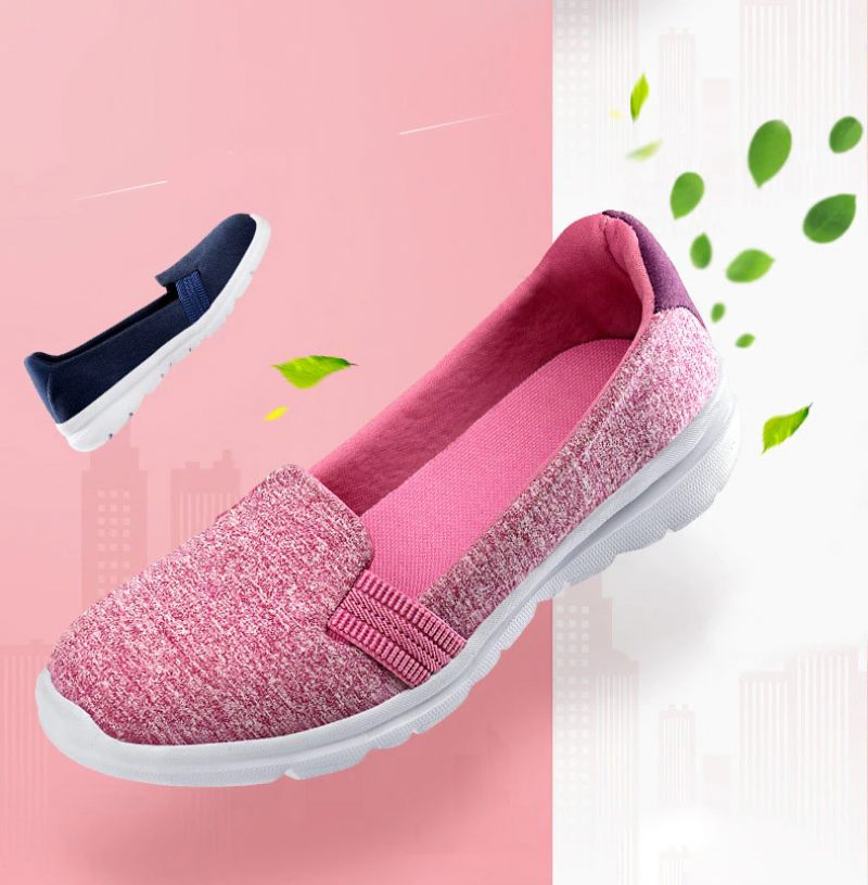 Dagliga Kvinnors Mjuka Andningsbara Mesh Casual Flat Loafers Skor - Rosa