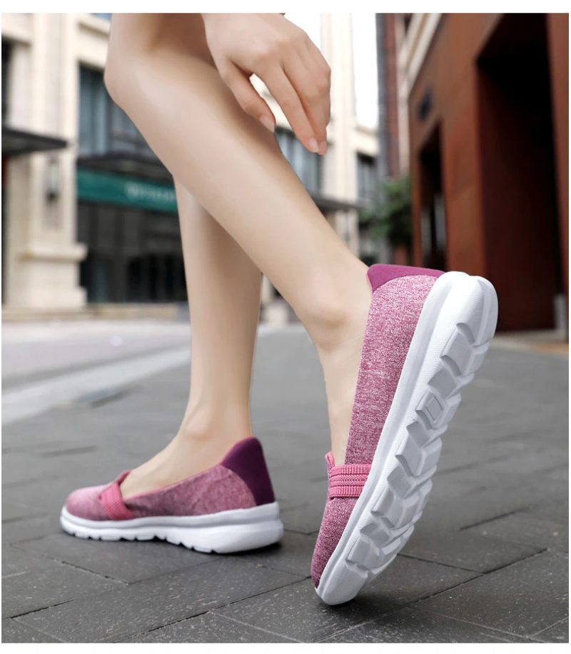 Dagliga Kvinnors Mjuka Andningsbara Mesh Casual Flat Loafers Skor - Rosa