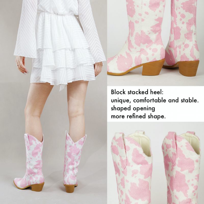 Darana Slip-on Mid Calf Westernstövlar För Kvinnor - Rosa