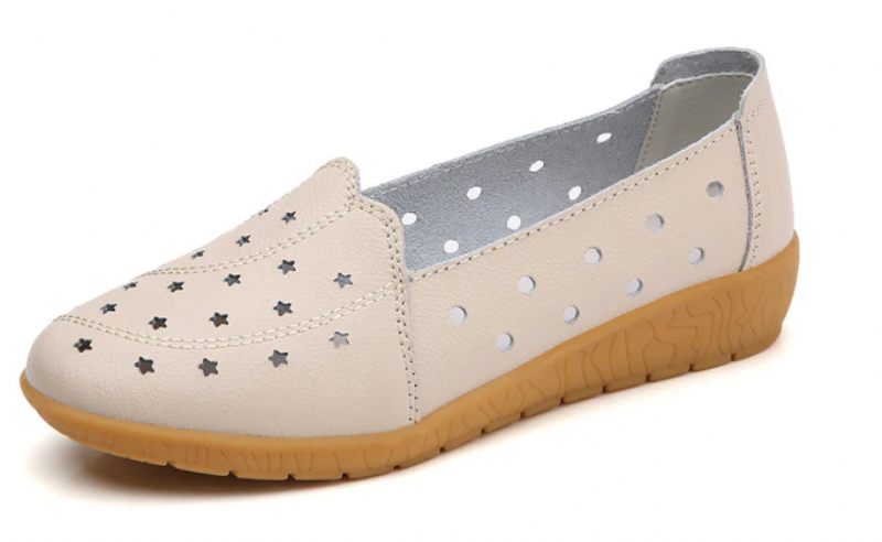 Delu Loafer Skor I Läder För Kvinnor - Beige Hollow