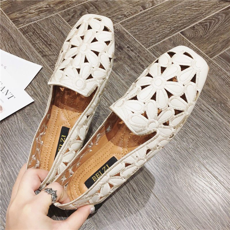 Delu Loafer Skor I Läder För Kvinnor - Beige Hollow