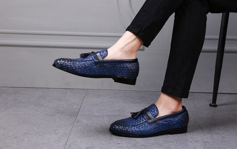 Delvet Loafers Lyxiga Skor För Män - Blå