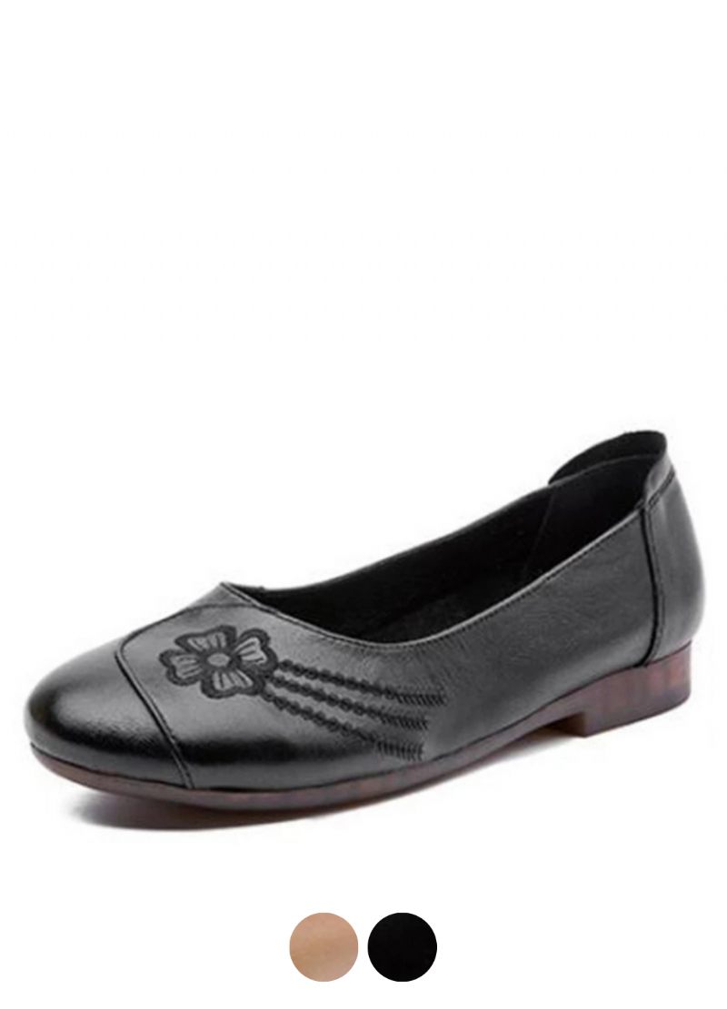 Dianna Dambroderade Mjuka Läder Slip-on Loafer Skor