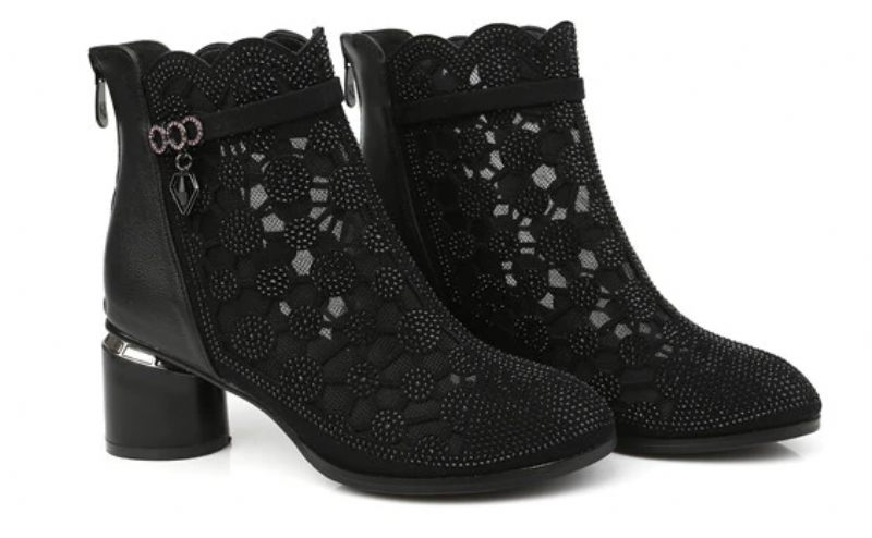 Dianne Mesh Rhinestones Modestövlar För Kvinnor - Svart