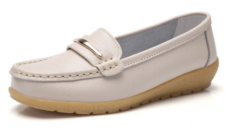 Edna Damskor I Äkta Läder Flat Loafer Vår Höst - Vit