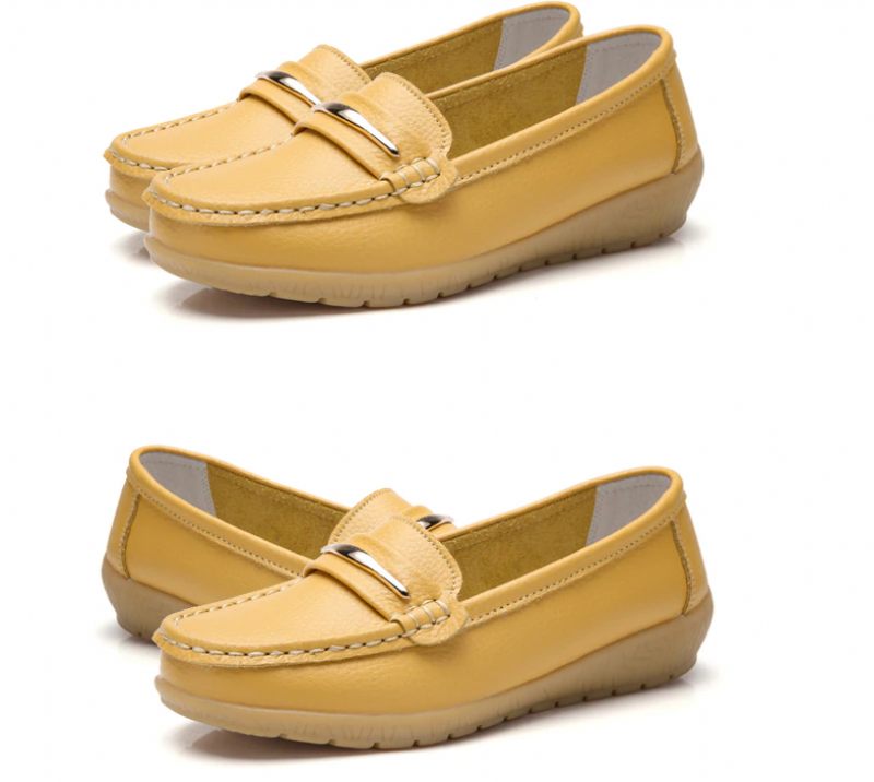 Edna Damskor I Äkta Läder Flat Loafer Vår Höst - Vit