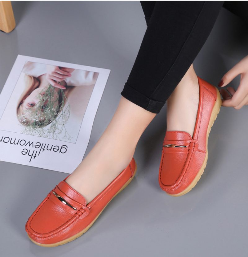 Edna Damskor I Äkta Läder Flat Loafer Vår Höst - Vit