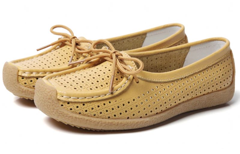 Edwin Platta Läderskor För Kvinnor - Beige