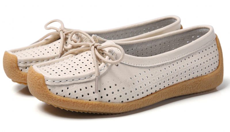 Edwin Platta Läderskor För Kvinnor - Beige