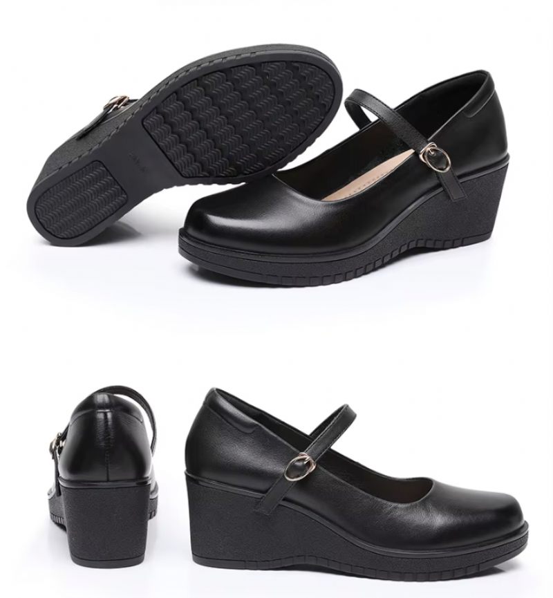 Elaine Dam Ankel Strap Wedges Pumps - Svart