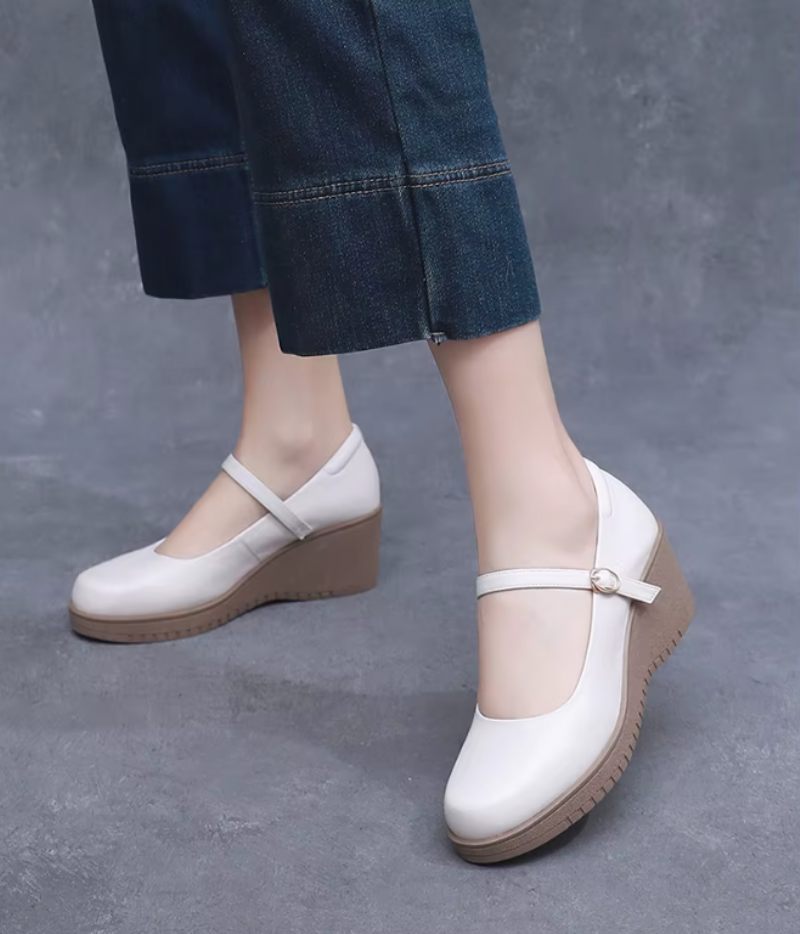 Elaine Dam Ankel Strap Wedges Pumps - Svart