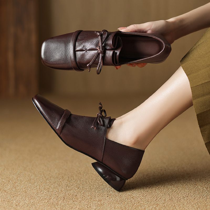 Elsi Kvinnor Leather Square Toe Loafers - Svart
