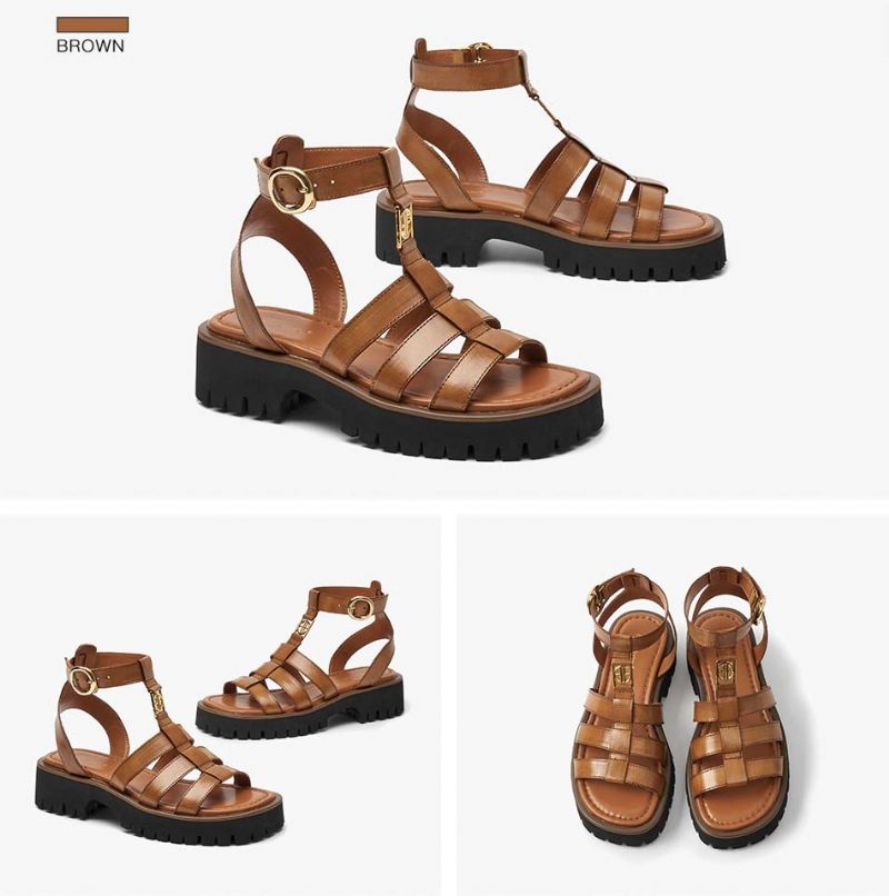 Emily Lädersandal För Kvinnor - Brun