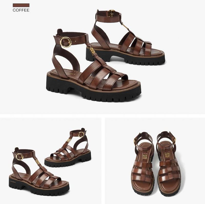 Emily Lädersandal För Kvinnor - Brun