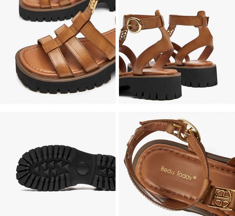 Emily Lädersandal För Kvinnor - Brun