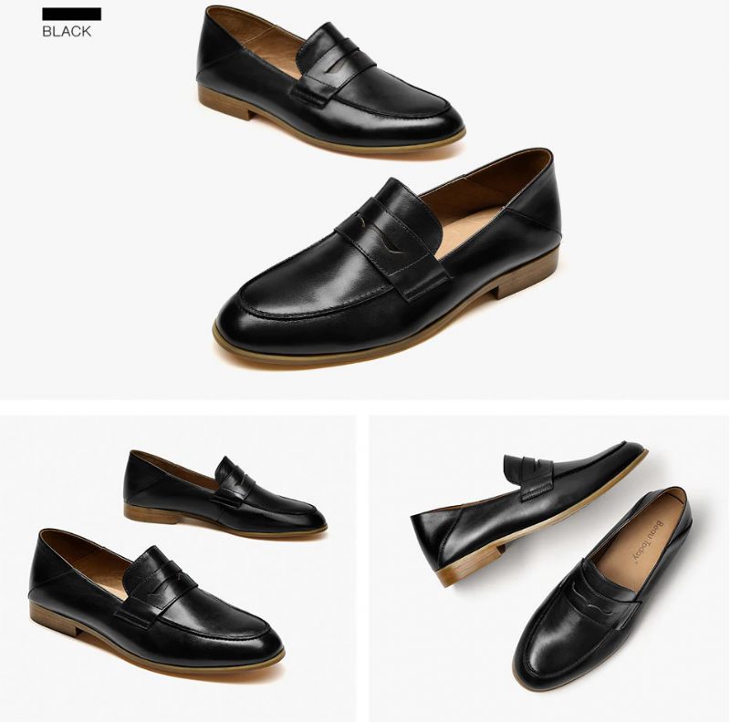 Enid Läder Loaferskor Med Rund Tå För Kvinnor - Kaffe