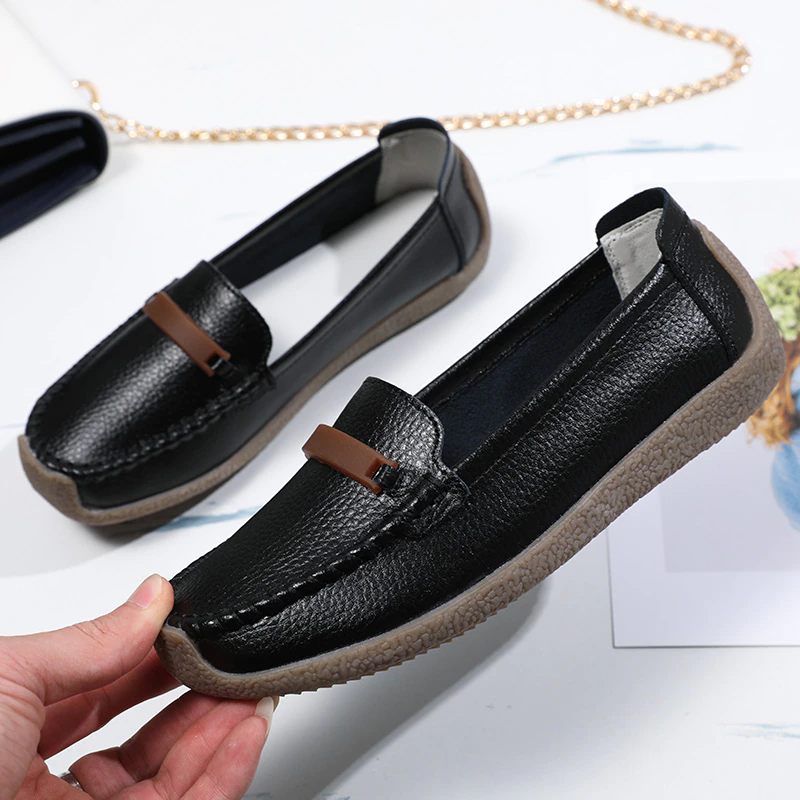 Enzo Platta Läder Loaferskor För Kvinnor - Grå