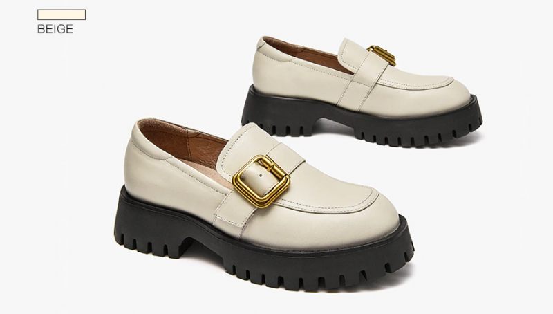 Esma Loafer I Läderplattform För Kvinnor - Beige