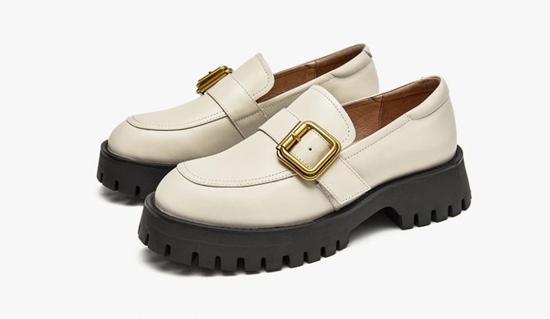 Esma Loafer I Läderplattform För Kvinnor - Beige