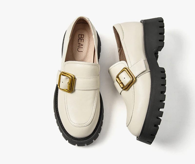 Esma Loafer I Läderplattform För Kvinnor - Beige