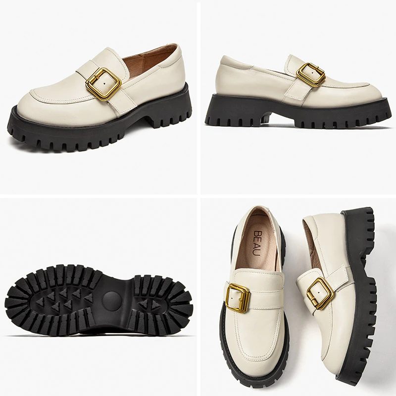 Esma Loafer I Läderplattform För Kvinnor - Beige