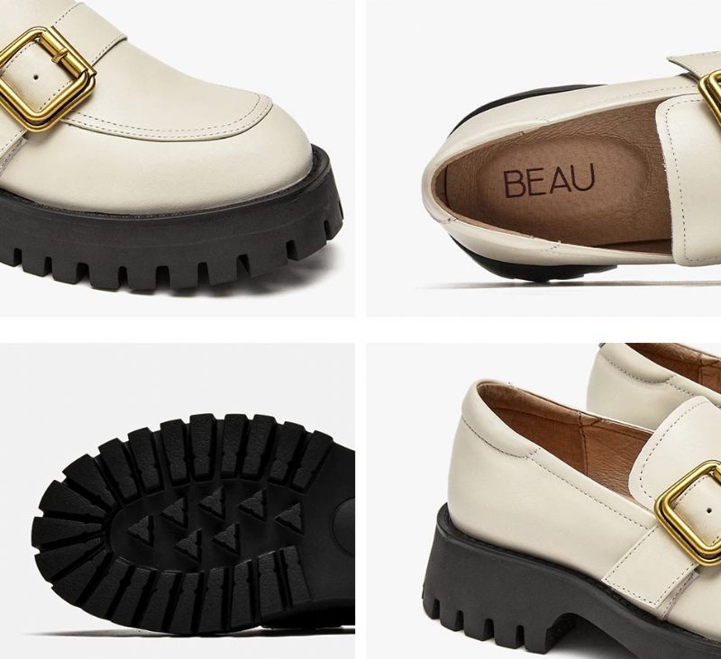 Esma Loafer I Läderplattform För Kvinnor - Beige