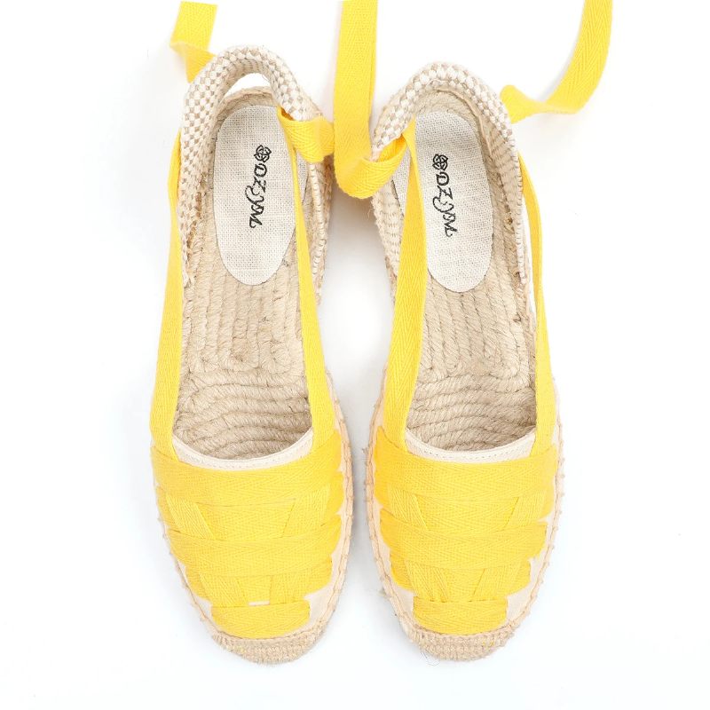 Estela Dam Ankel Strap Platta Espadrilles - Gul