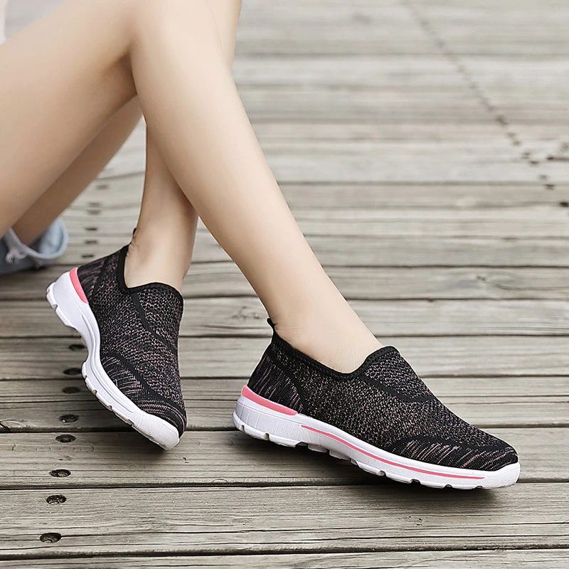 Estelita Damer Slip-on Andas Mesh Sommar Mode Flat Svarta Skor - Svart Röd