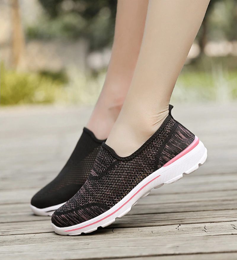 Estelita Damer Slip-on Andas Mesh Sommar Mode Flat Svarta Skor - Svart Röd
