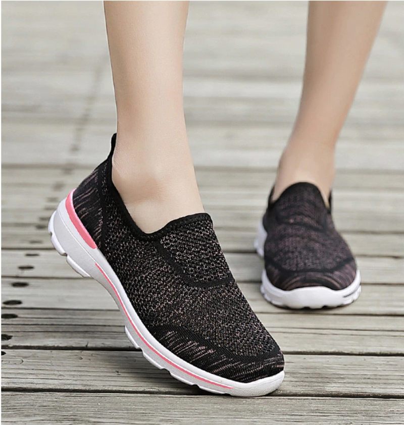 Estelita Damer Slip-on Andas Mesh Sommar Mode Flat Svarta Skor - Svart Röd