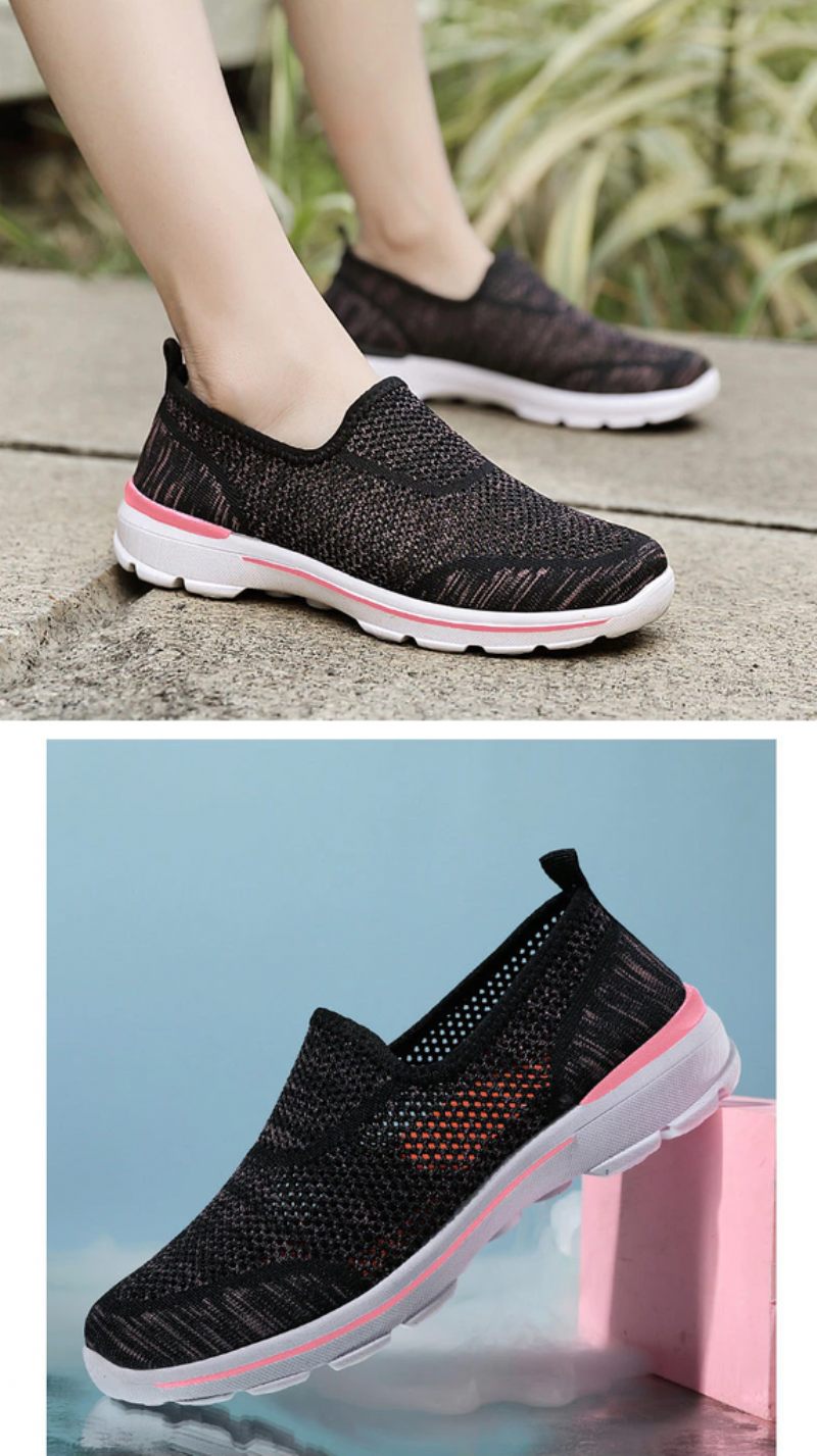 Estelita Damer Slip-on Andas Mesh Sommar Mode Flat Svarta Skor - Svart Röd