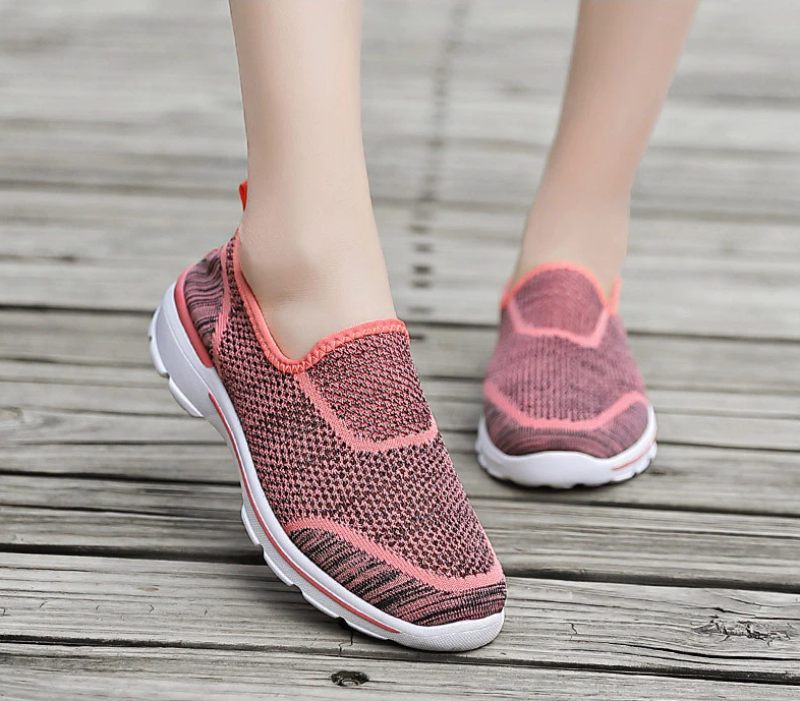 Estelita Damer Slip-on Andas Mesh Sommar Mode Flat Svarta Skor - Svart Röd