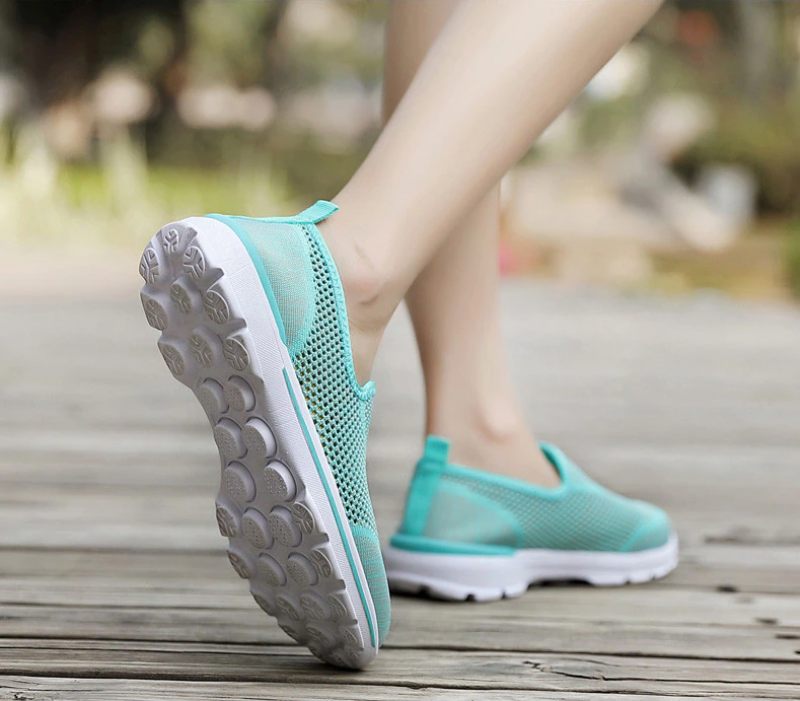 Estelita Damer Slip-on Andas Mesh Sommar Mode Flat Svarta Skor - Svart Röd