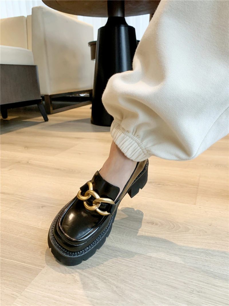 Fernanda Round Toe Platform Oxford Svarta Skor - Svart