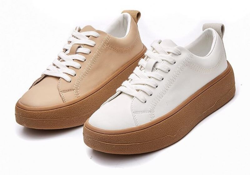 Franco Casual Sneaker I Läder För Kvinnor Med Snören - Beige