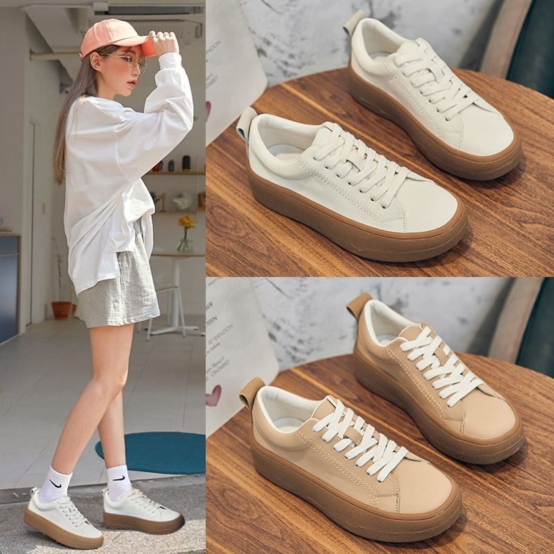 Franco Casual Sneaker I Läder För Kvinnor Med Snören - Beige